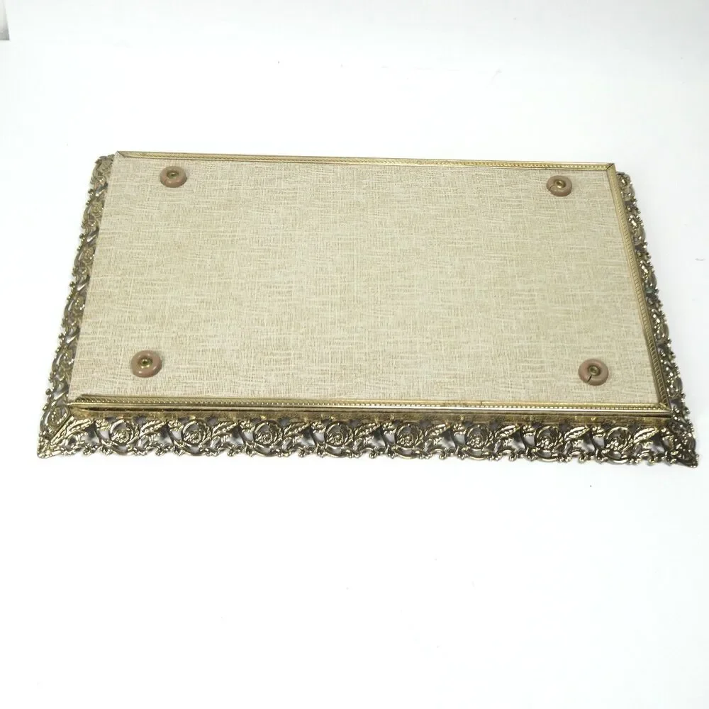 Brass Tray Mirrored Vanity Dresser 14x8 Rectancular MCM Vintage